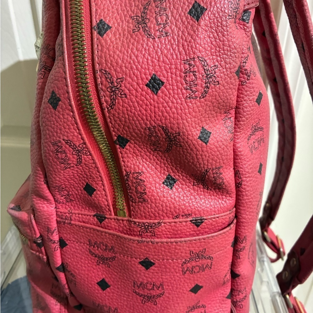 MCM Red Backpack with Gold and Silver Studs - Picture 3 of 5